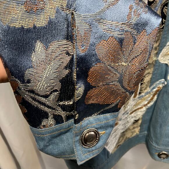 Indigo Moon Womens Medium Jean Tribal Dressy Jacket Embroidery Boho Artsy Spring - Picture 12 of 15
